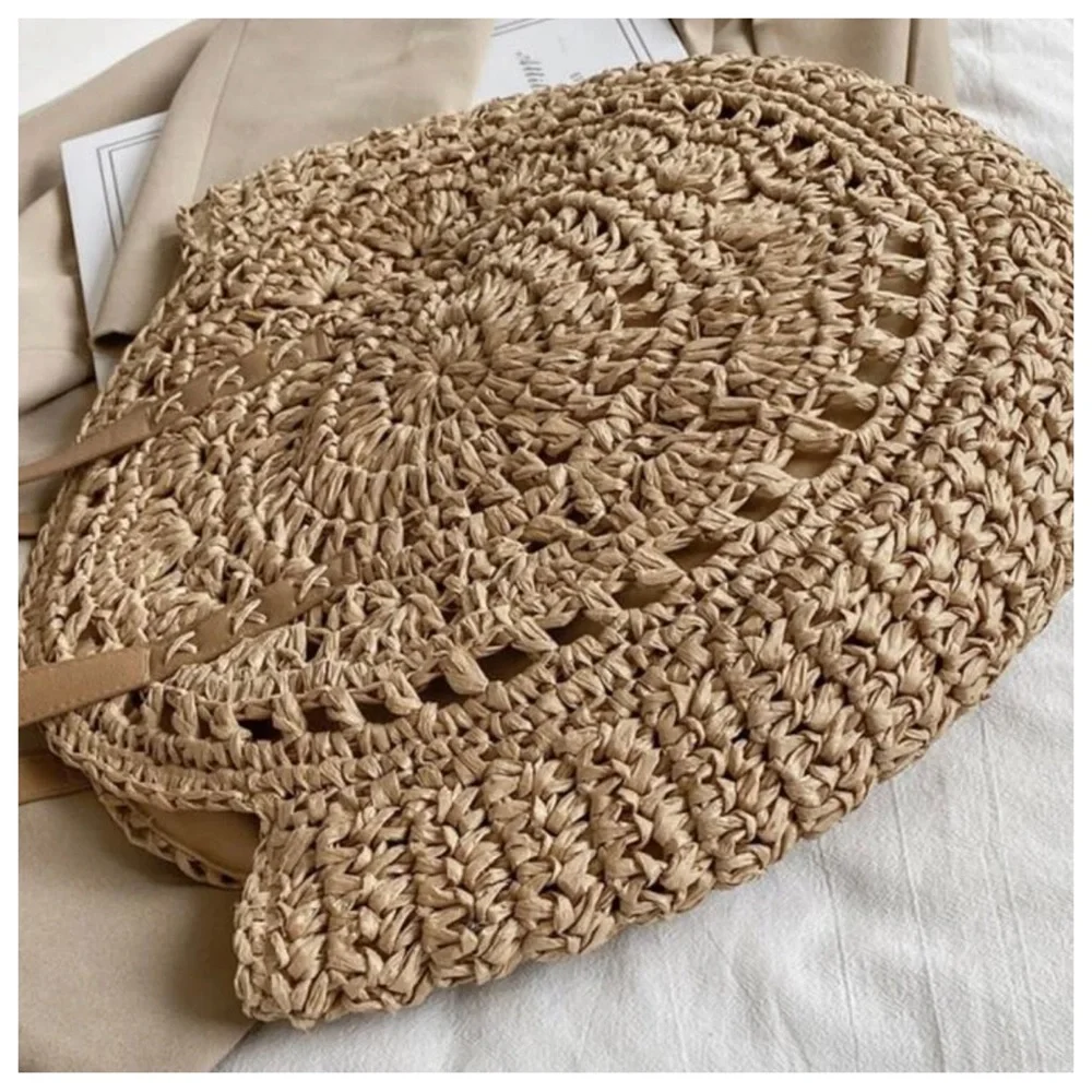 Boho Straw Round Large Capacity Shoulder Bag - Picture 4 of 8